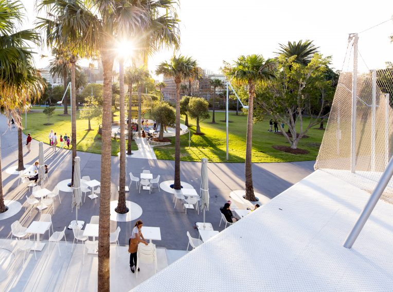 Brett Boardman PAPP palm forecourt and toddler playground